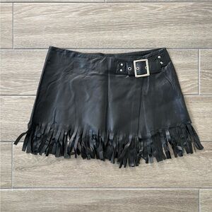D&G Black Leather Mini Skirt with Fringe